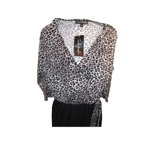 French Atmosphere Womens Leopard Print Long-Sleeve Top L Polyester/Spandex Made - Picture 4 of 12